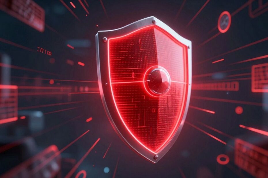 Cybersecurity shield protecting against digital threats.