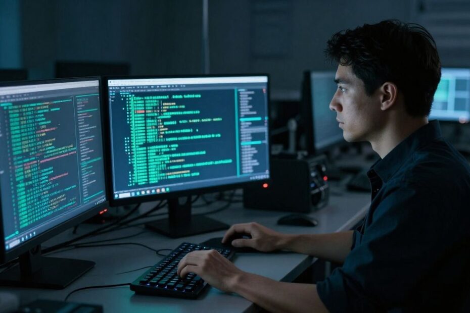 Cybersecurity analyst working on digital forensics.