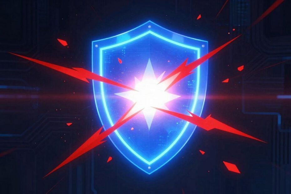Digital shield protecting against cyber threats.