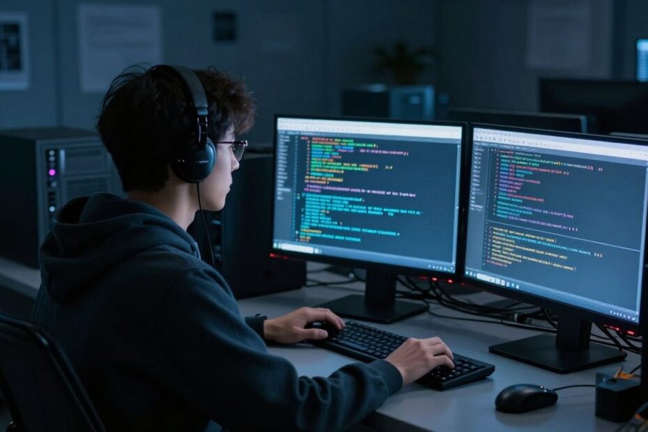 Forensic cyber expert analyzing digital evidence