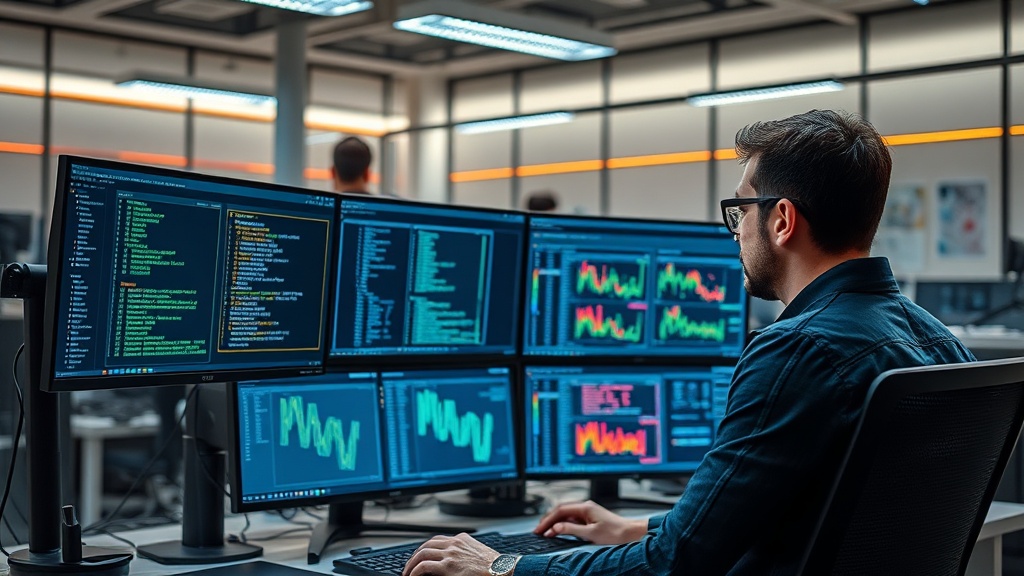 Security analyst reviewing vulnerability dashboard with CVSS severity scores and remediation SLA metrics on dual monitors in a SOC environment.